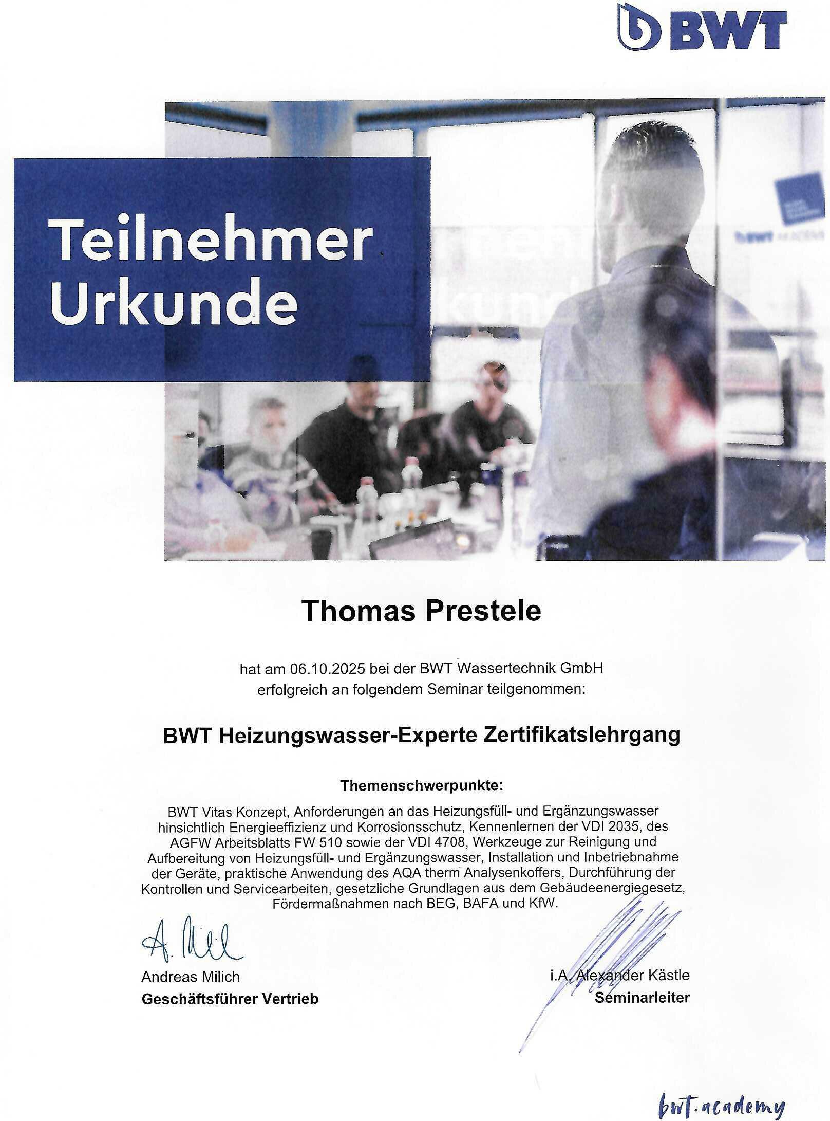 Weiterbildung Heizungswasser-Experte